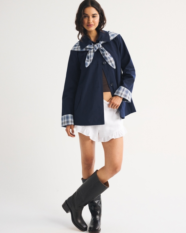 Scarf A-Line Trench Coat, Navy view 2