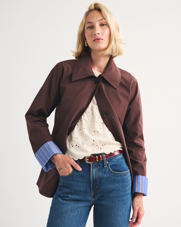 Scarf A-Line Trench Coat, Brown view 1