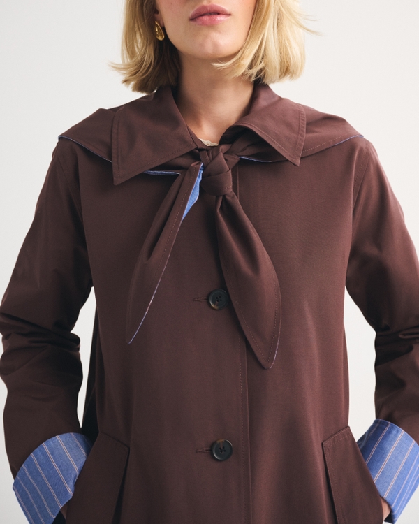 Scarf A-Line Trench Coat, Brown view 2