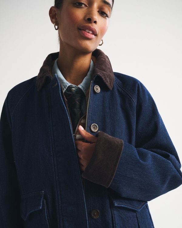Short Denim Barn Jacket, Dark Wash view 1
