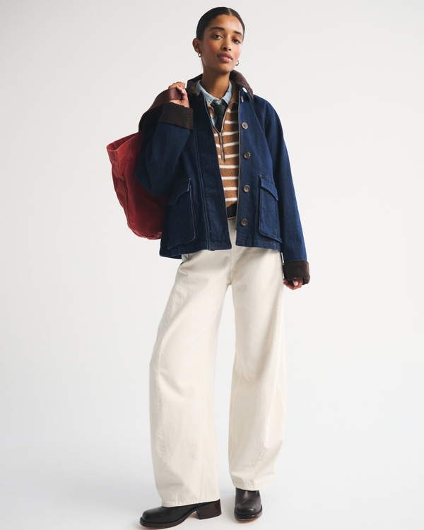 Short Denim Barn Jacket, Dark Wash view 2
