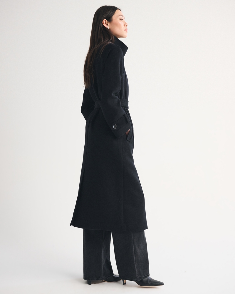 Wool-Blend Funnel Neck Long Coat - thumbnail 10