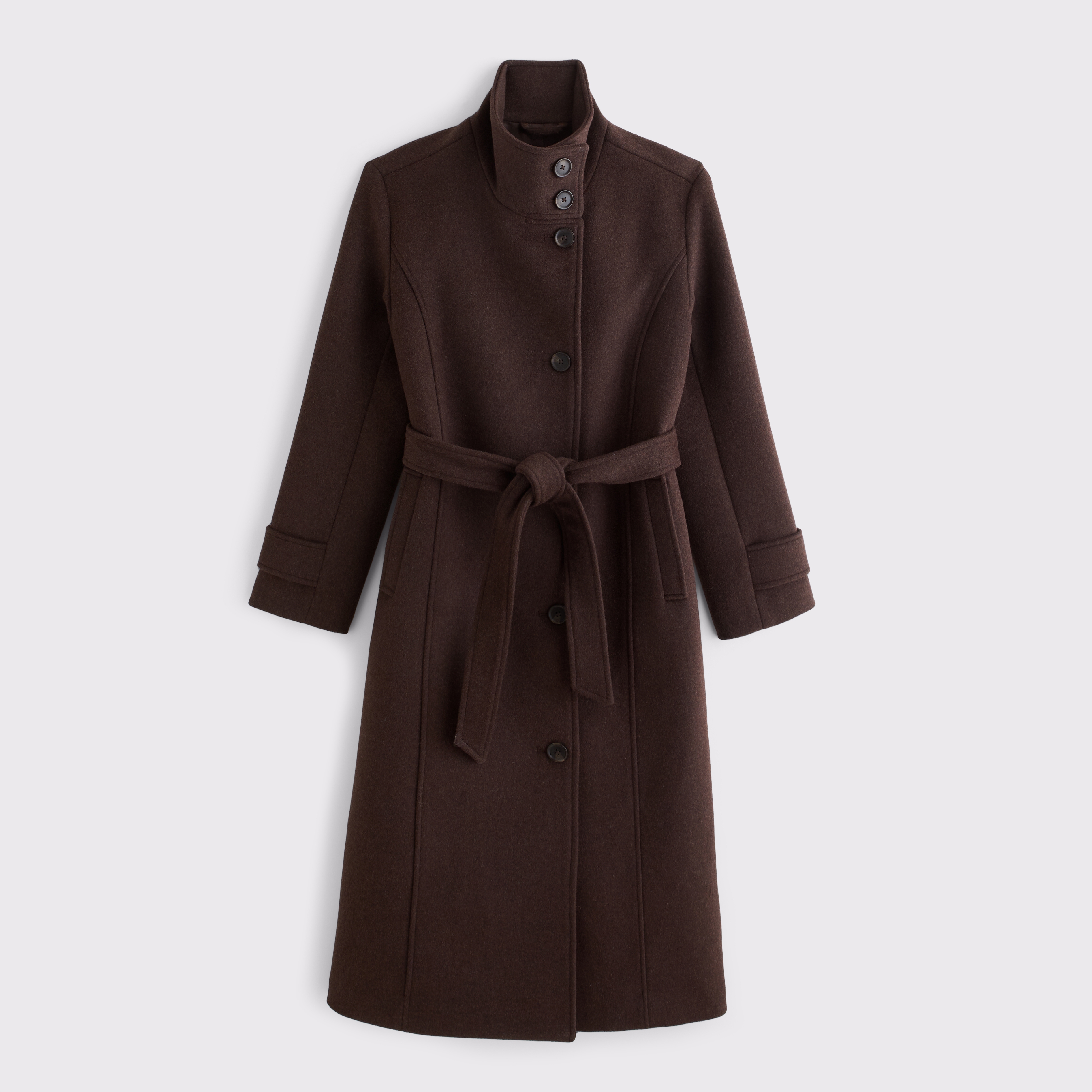 Funnel Neck Wool-Blend Long Coat
