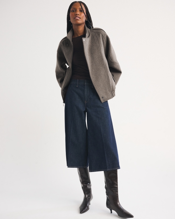 A&F West Village Wool-Blend Bomber Jacket, Gray Brown view 2