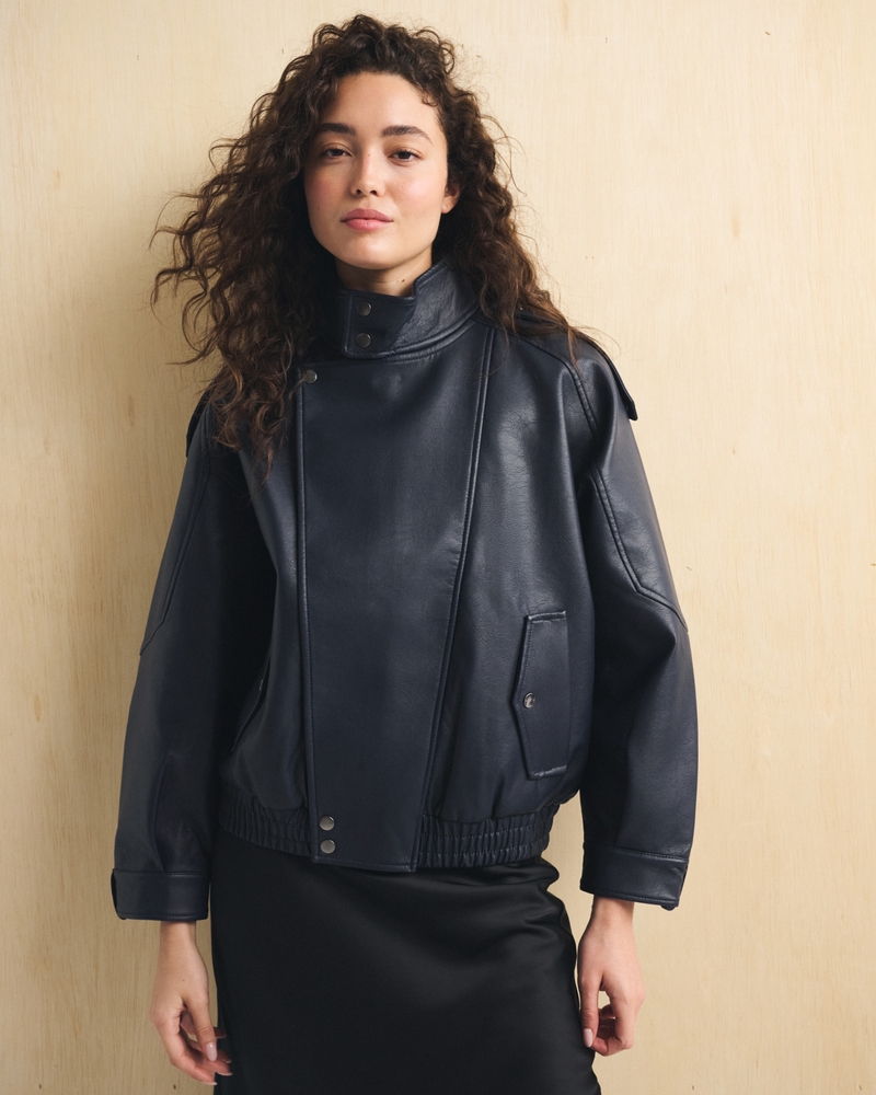 A&F West Village Vegan Leather Bomber Jacket - thumbnail 7
