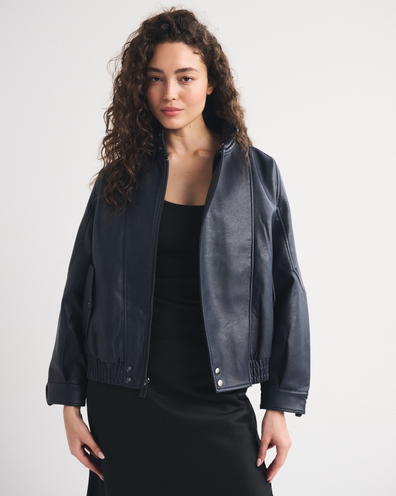 A&F West Village Vegan Leather Bomber Jacket - thumbnail 9