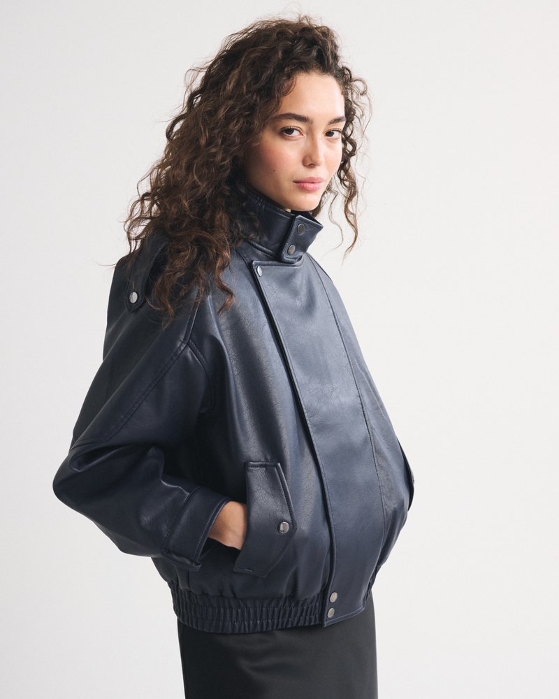 A&F West Village Vegan Leather Bomber Jacket - thumbnail 10