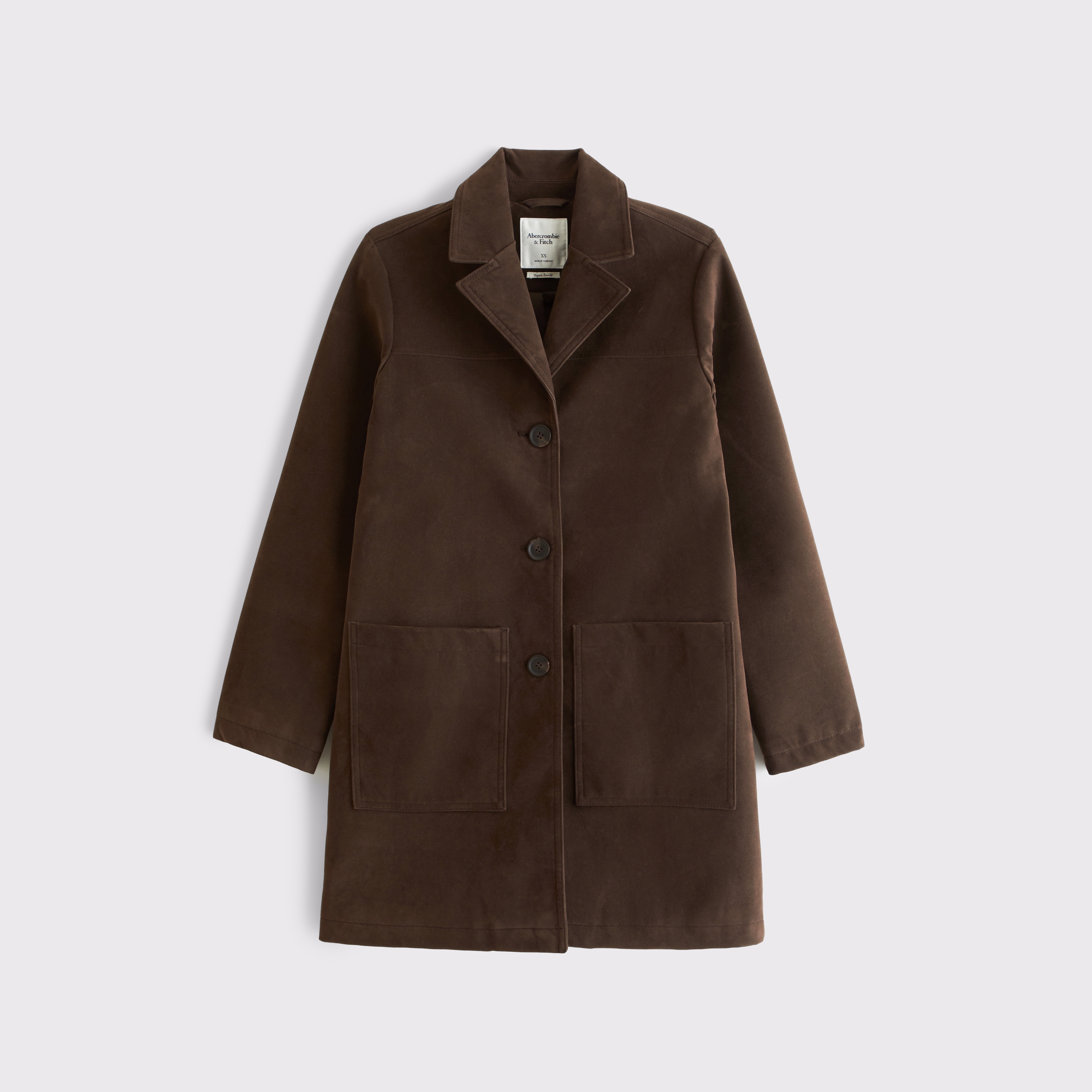 Женская куртка Abercrombie & Fitch Longline Vegan Suede, цвет: Тёмный кофейный — фото 1