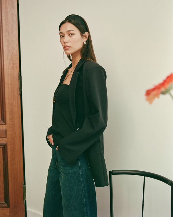 Nipped Waist Suiting Blazer, Black view 1