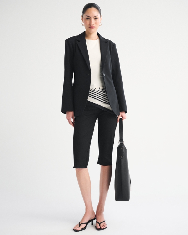 Nipped Waist Suiting Blazer, Black view 2