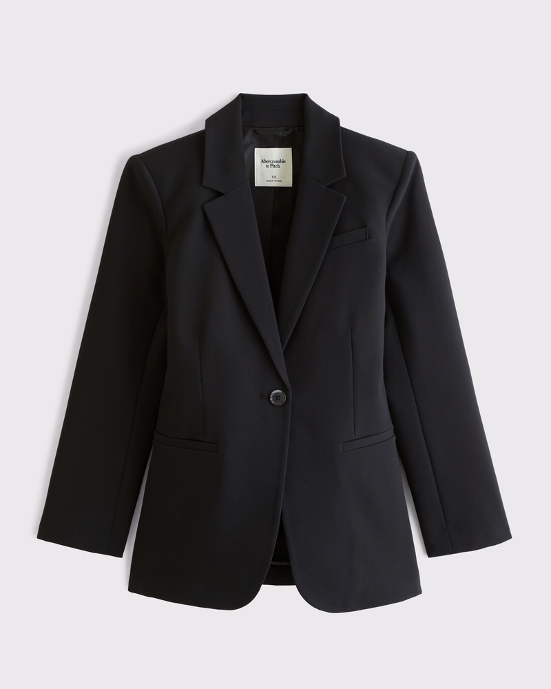 Abercrombie nipped-waist black tailored suiting blazer, front view