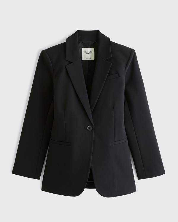 Nipped Waist Suiting Blazer, Black view 1