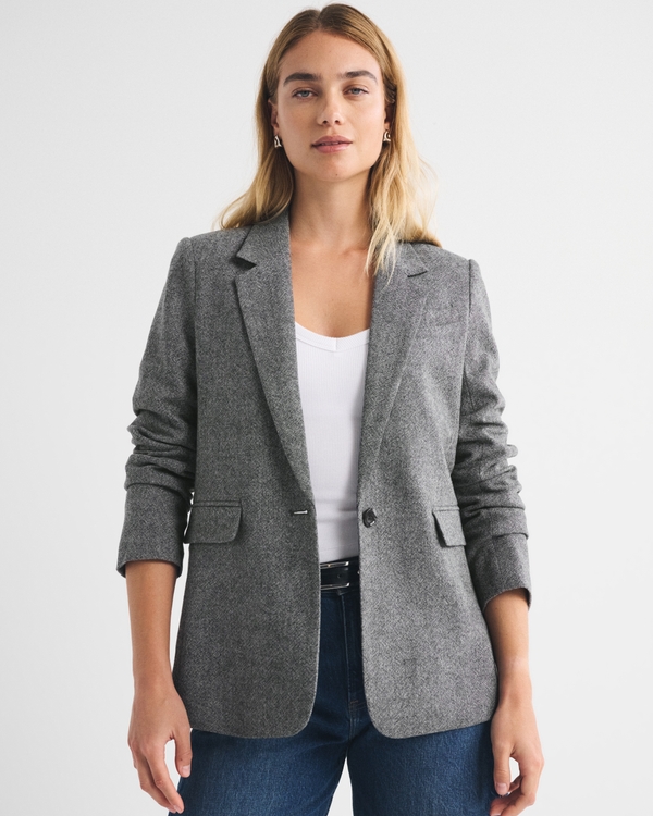 Classic Wool-Blend Blazer, Marled Gray view 1