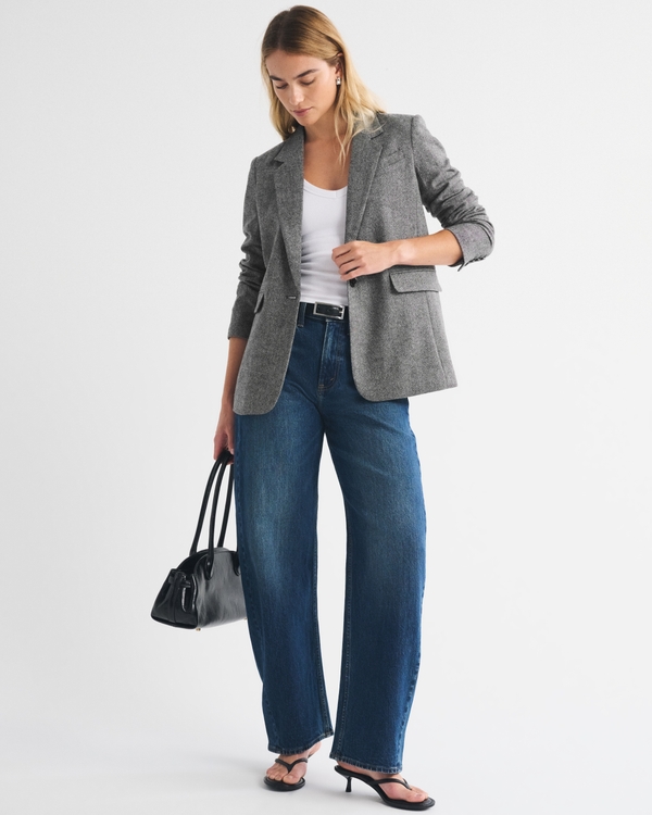 Classic Wool-Blend Blazer, Marled Gray view 2