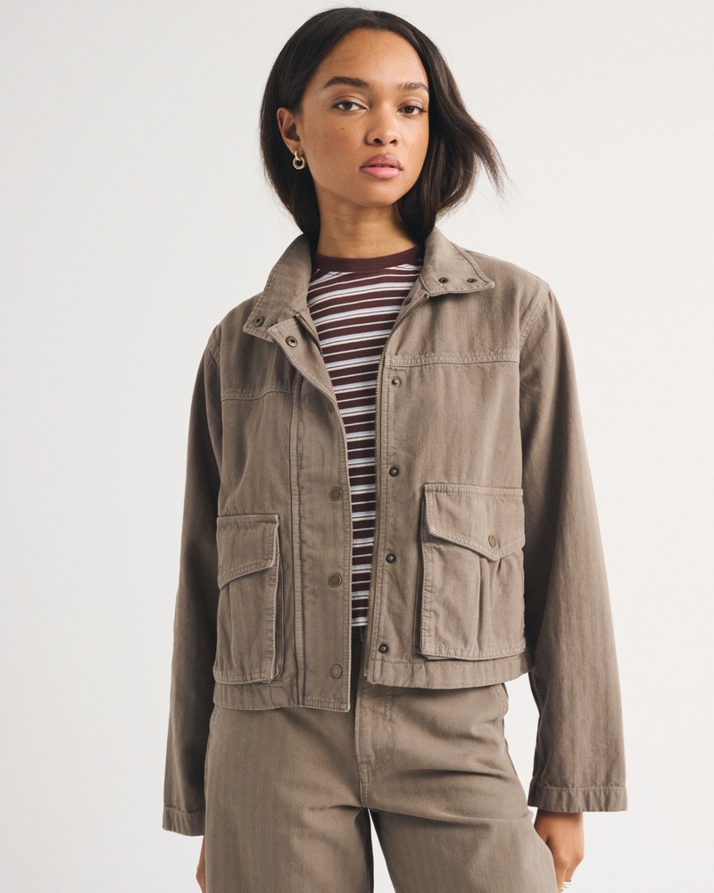 Mock Neck Denim Barn Jacket - thumbnail 2