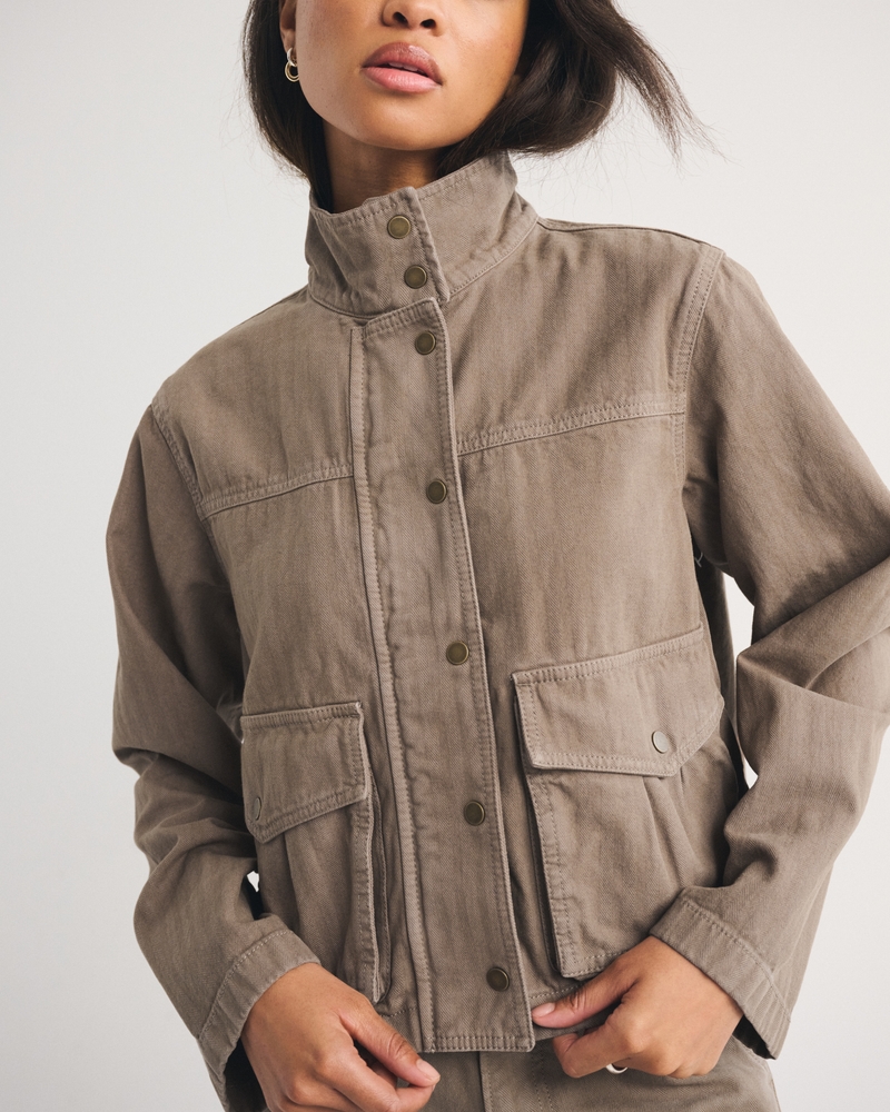 Mock Neck Denim Barn Jacket - thumbnail 3