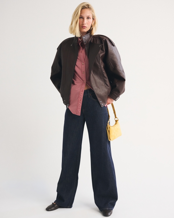 A&F West Village Vegan Leather Bomber Jacket, Espresso view 2
