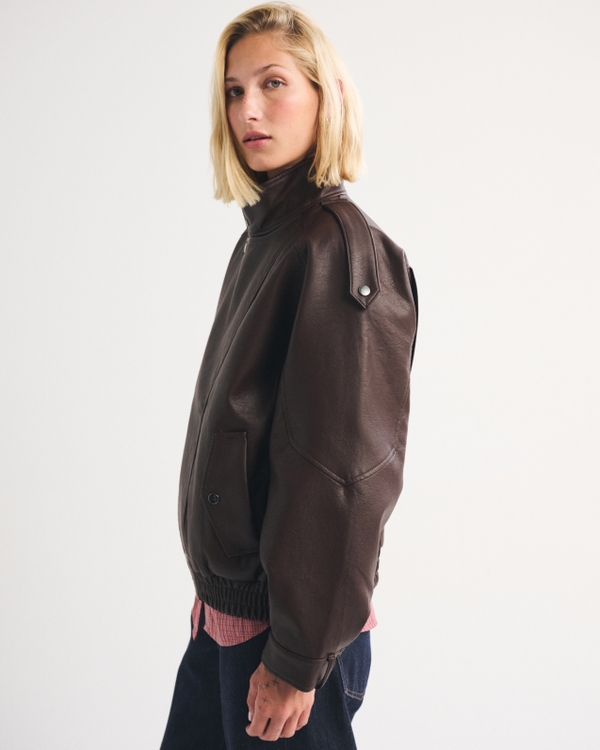 Women's A&F West Village Vegan Leather Bomber Jacket | Women's