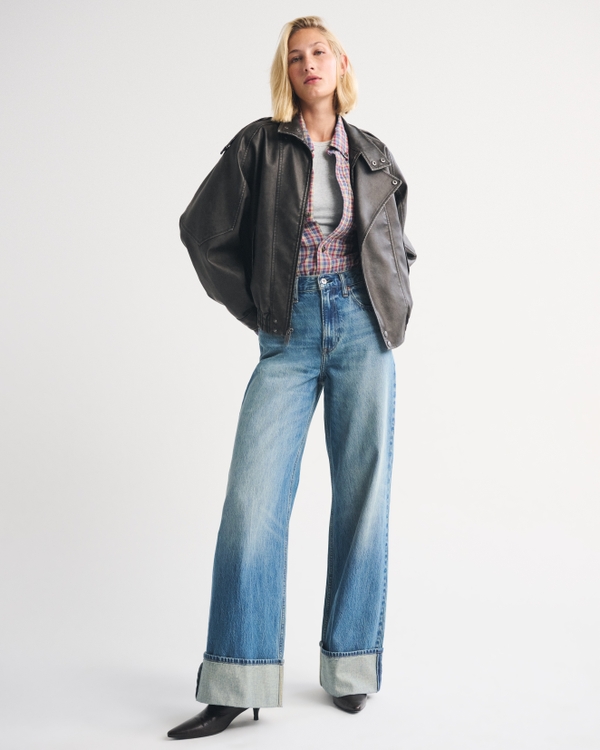 A&F West Village Vegan Leather Bomber Jacket, Black view 2