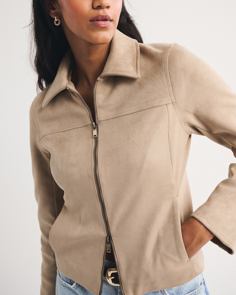 Slim Zip Vegan Suede Jacket - thumbnail 8