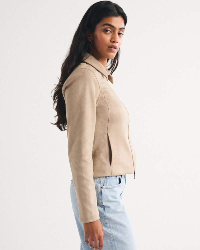 Slim Zip Vegan Suede Jacket - thumbnail 9
