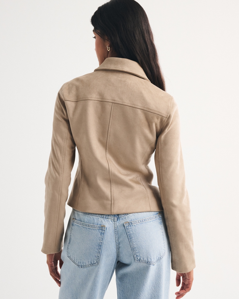 Slim Zip Vegan Suede Jacket - thumbnail 10