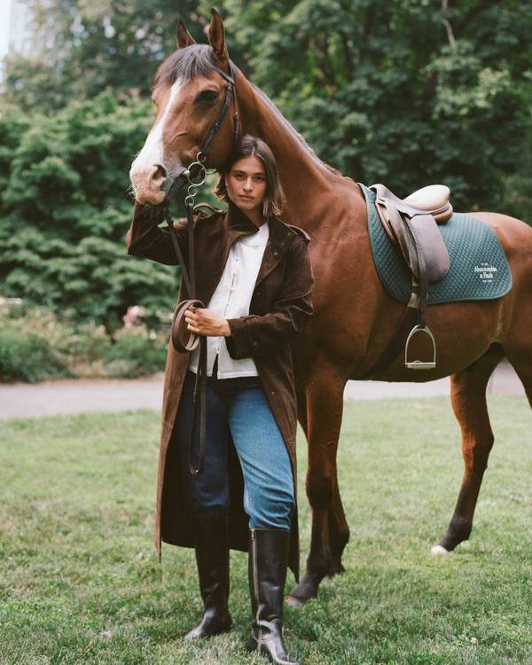 Vegan Suede Long Trench Coat, Brown view 1