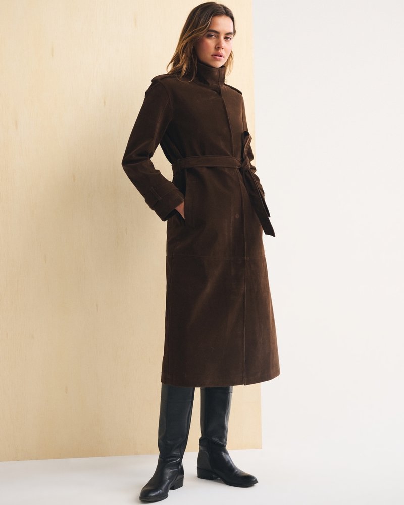 Vegan Suede Long Trench Coat