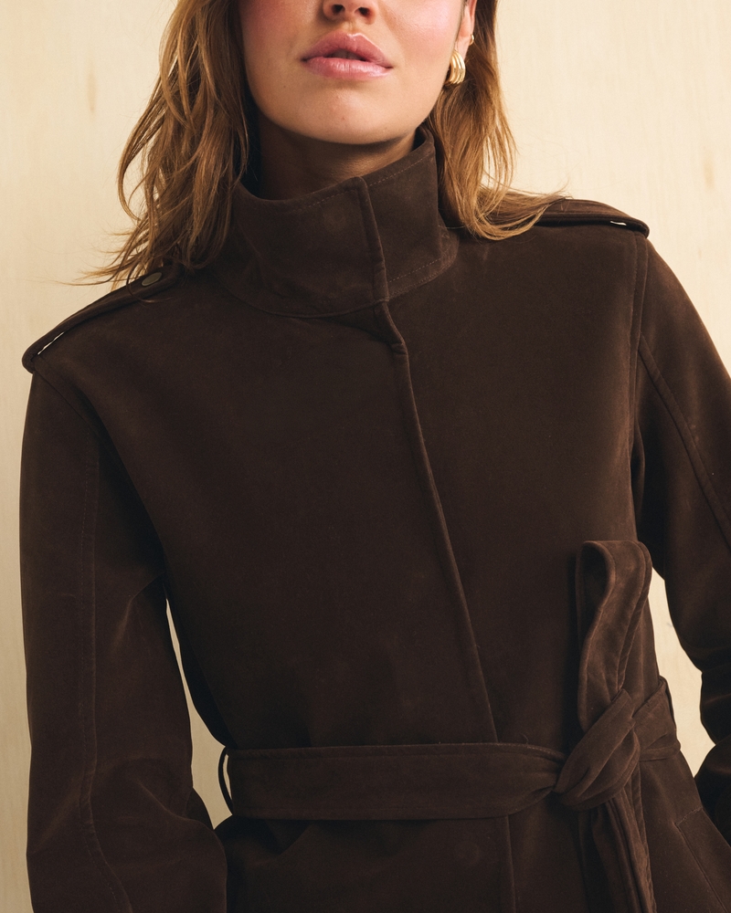 Vegan Suede Long Trench Coat - thumbnail 3