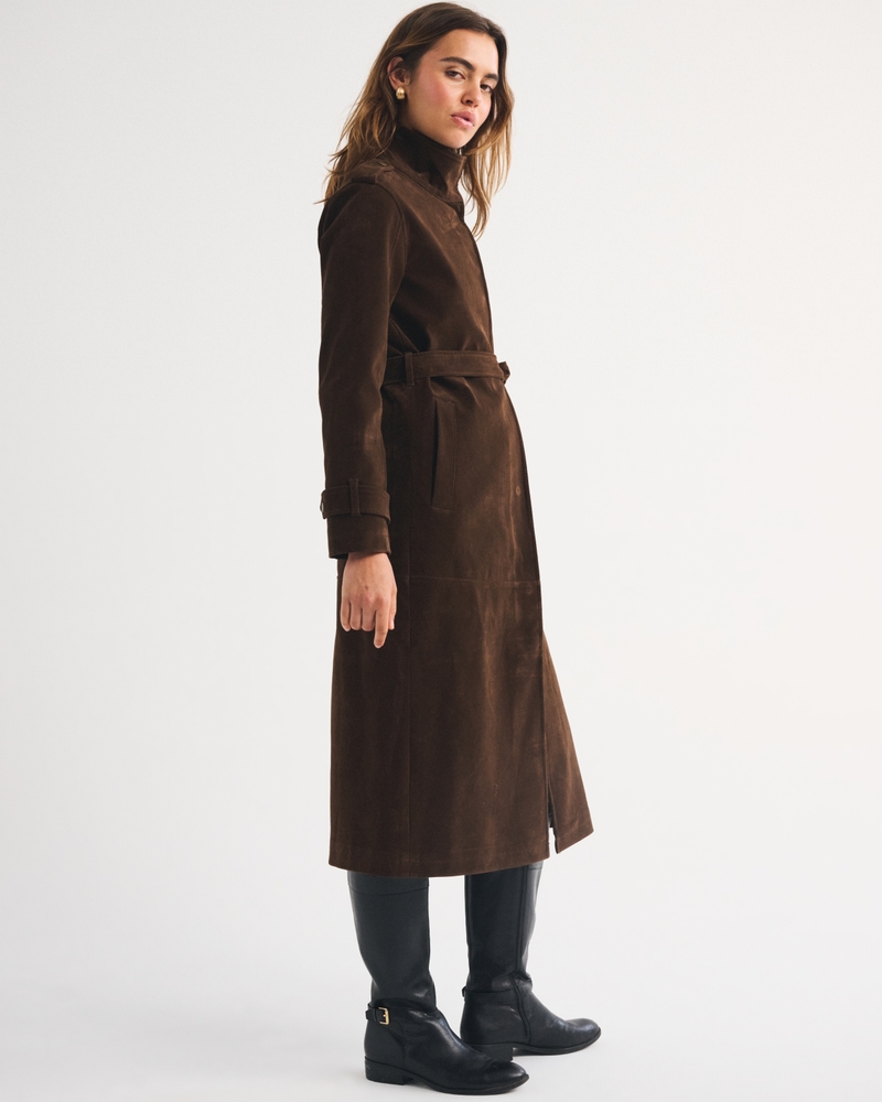 Vegan Suede Long Trench Coat - thumbnail 4