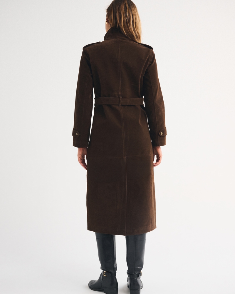 Vegan Suede Long Trench Coat - thumbnail 5
