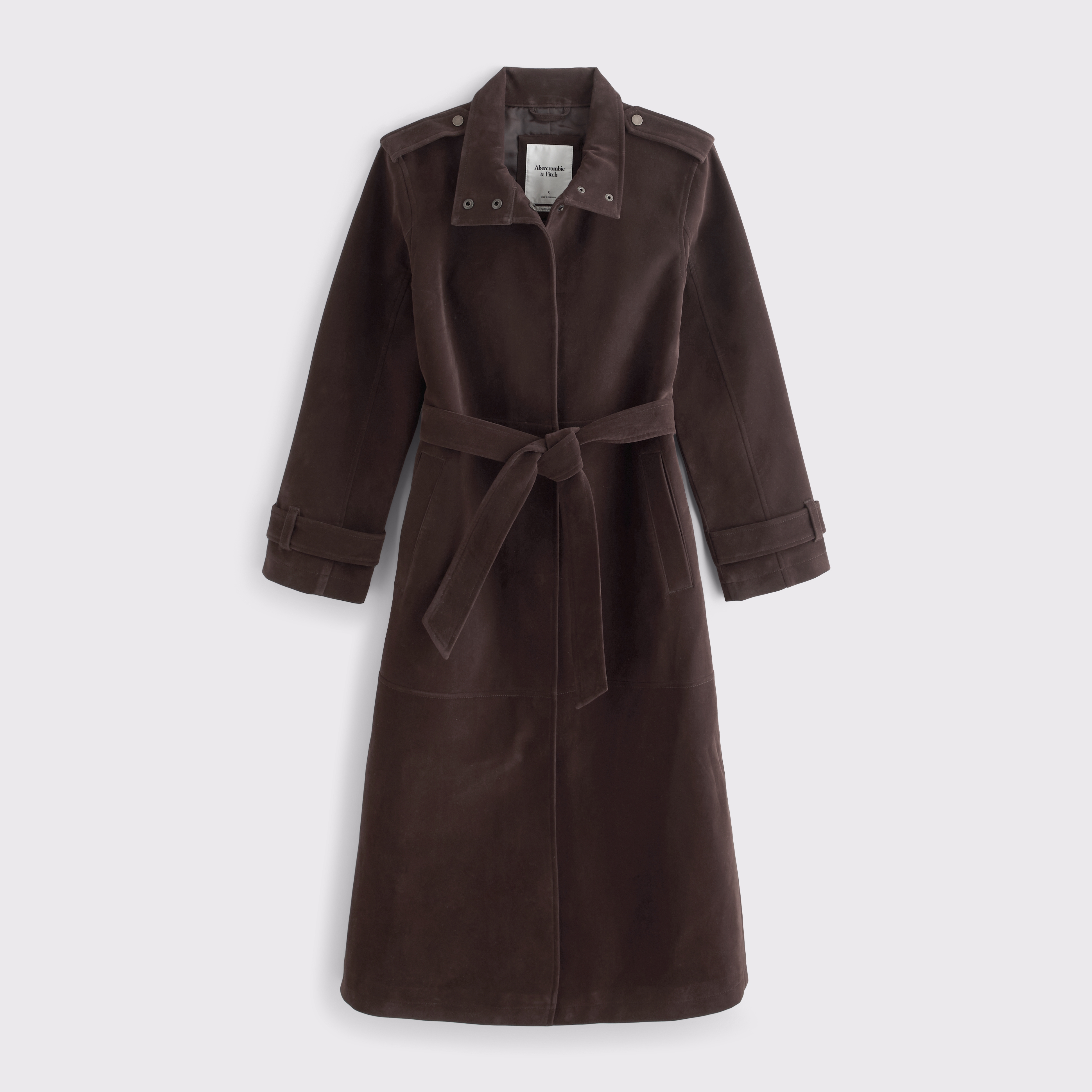 Женское пальто Abercrombie & Fitch Vegan Suede Long Trench, цвет: Коричневый — фото 1