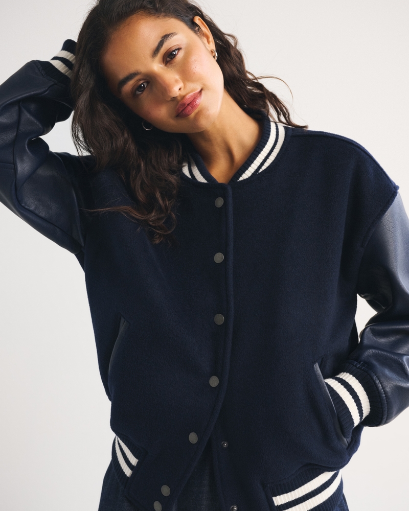 Wool-Blend Varsity Bomber Jacket