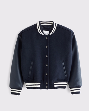 Wool-Blend Varsity Bomber Jacket