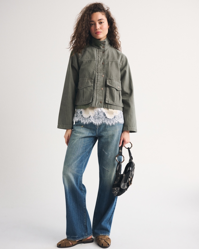 Mock Neck Denim Barn Jacket - thumbnail 6