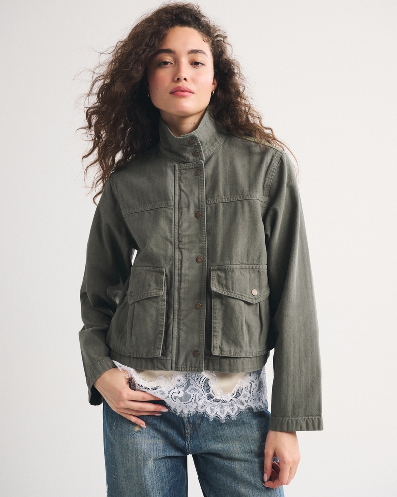 Mock Neck Denim Barn Jacket - thumbnail 8
