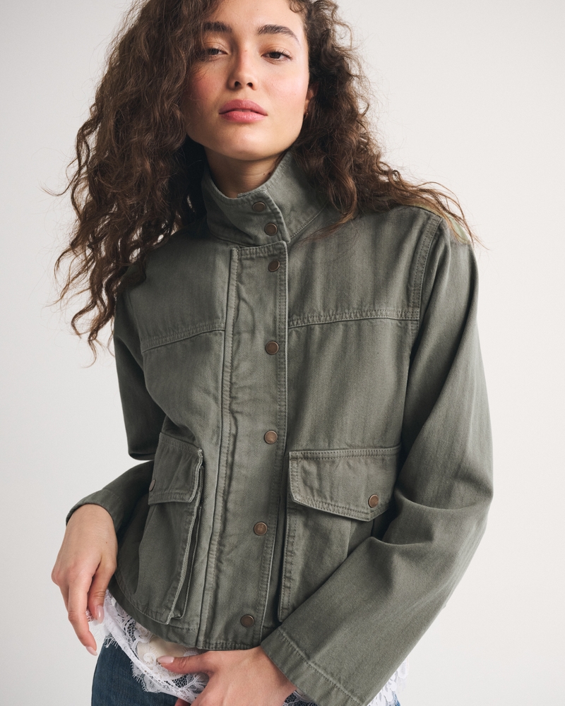 Mock Neck Denim Barn Jacket - thumbnail 9