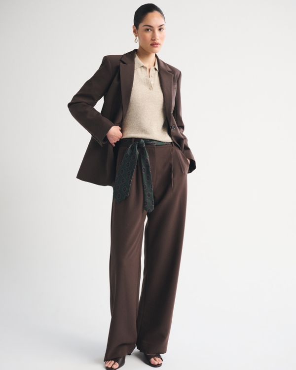 Nipped-Waist Suiting Blazer, Dark Coffee view 2