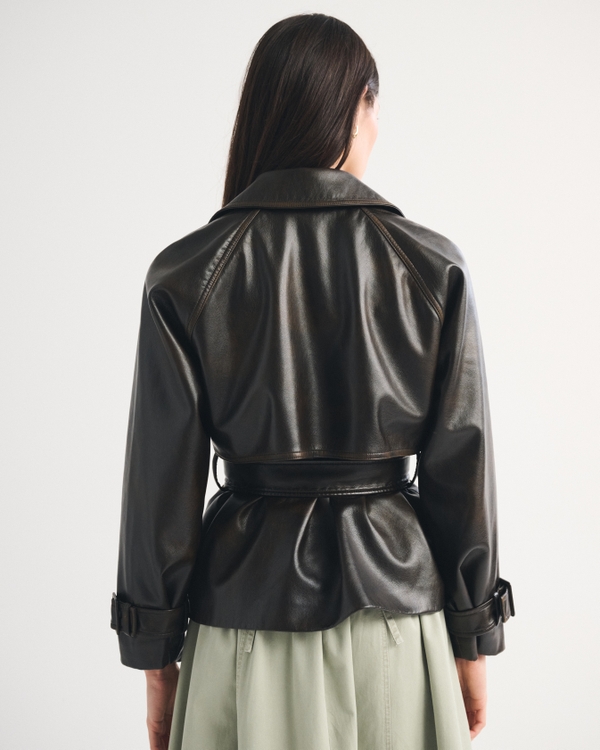Women's Vegan Leather Belted Short Trench Coat | Women's Coats