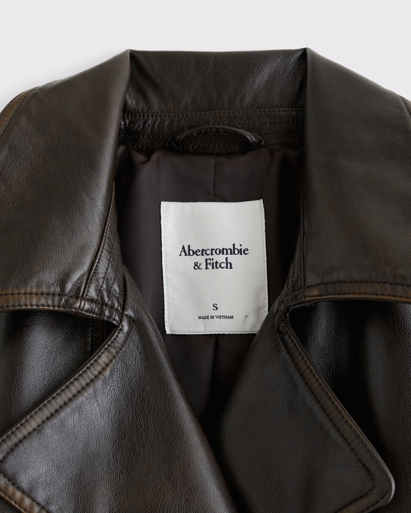 Women's Vegan Leather Belted Short Trench Coat | Women's Coats
