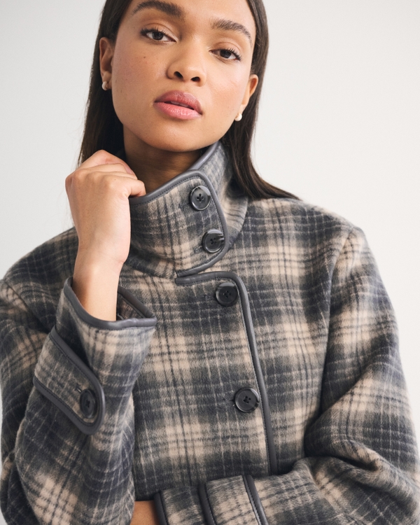 Funnel Neck Wool-Blend Short Coat