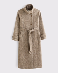 Funnel Neck Wool-Blend Long Coat