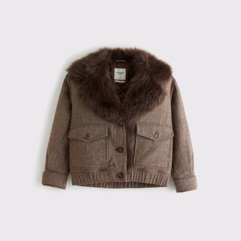 Женские куртки Abercrombie & Fitch Faux Fur Collar Wool-Blend Bomber Jacket