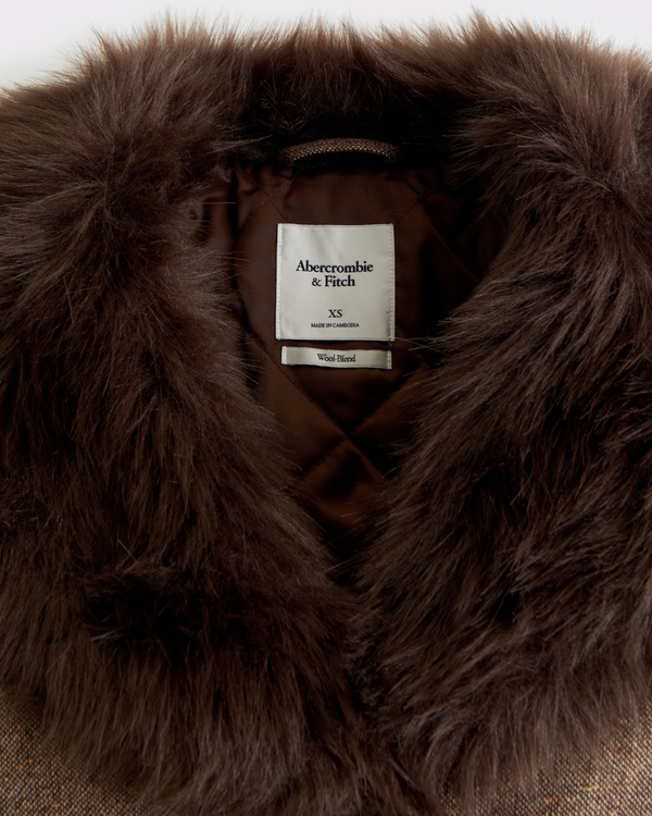 Women's Faux Fur Collar Wool-Blend Bomber Jacket | Women's