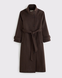 Funnel Neck Wool-Blend Long Coat