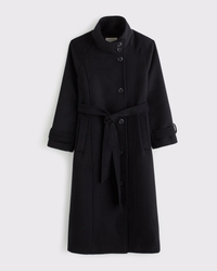 Funnel Neck Wool-Blend Long Coat