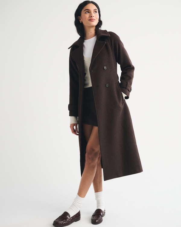 A&F Carrie Wool-Blend Trench Coat, Dark Coffee view 1
