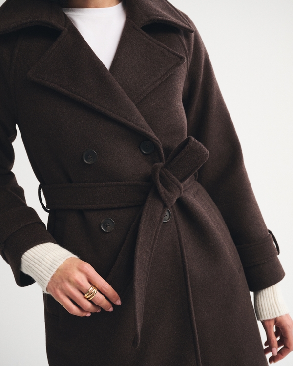 A&F Carrie Wool-Blend Trench Coat, Dark Coffee view 2