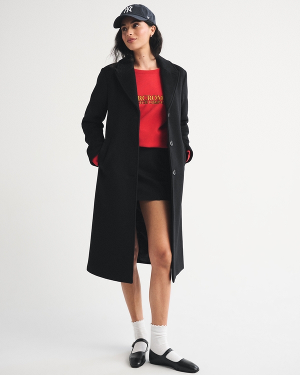 Wool-Blend Tailored Topcoat, Black view 1