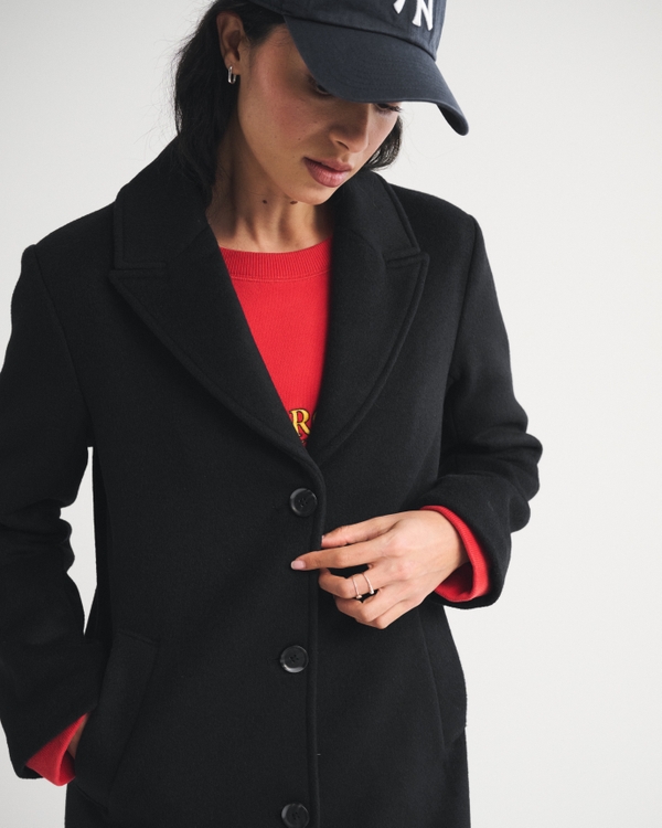 Wool-Blend Tailored Topcoat, Black view 2